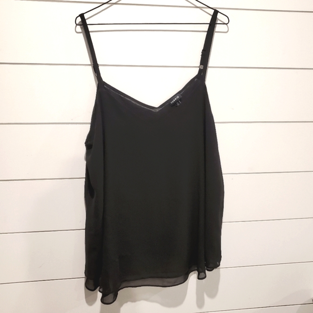 Torrid 0X black tank top semi sheer spaghetti strap oversized flowy shirt v-neck